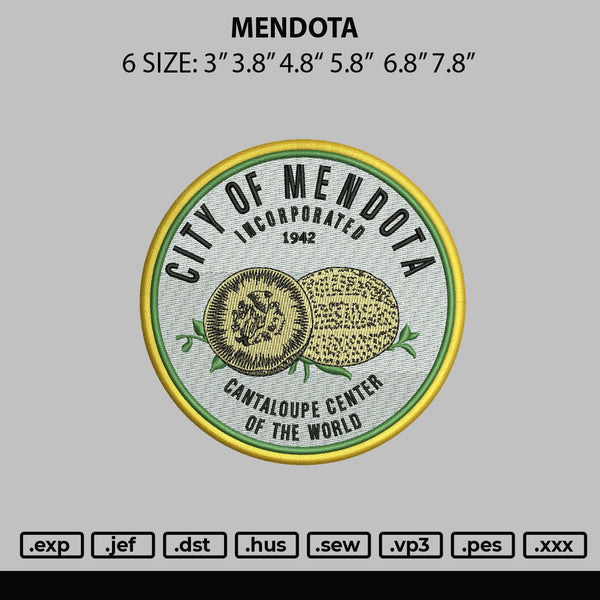 Mendota Embroidery File 6 sizes