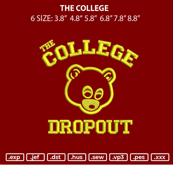 The College Embroidery File 6 sizes