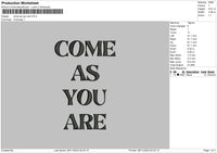 Come As Text Embroidery File 6 sizes