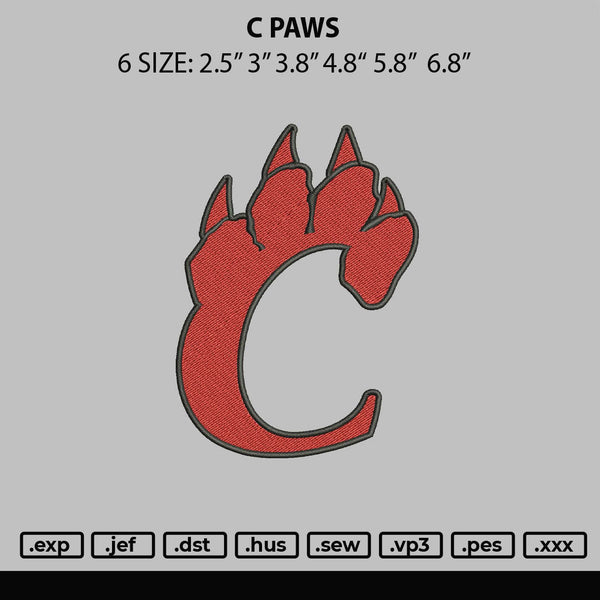 C Paws Embroidery File 6 sizes