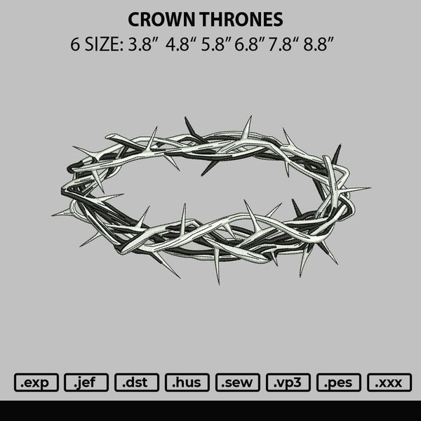 Crown Thrones Embroidery File 6 sizes