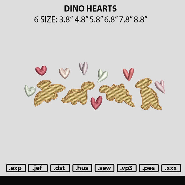 Dino Hearts Embroidery File 6 sizes