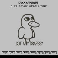 Duck Applique Embroidery File 6 sizes