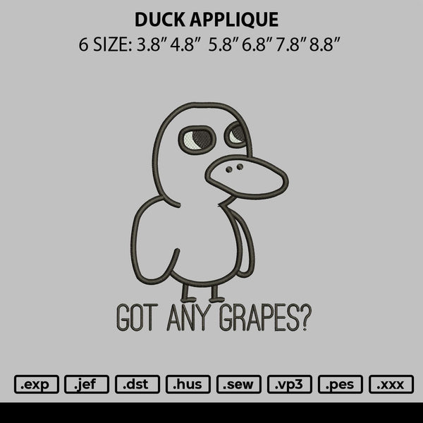 Duck Applique Embroidery File 6 sizes