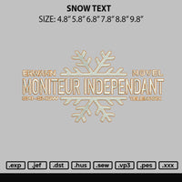 Snow Text Embroidery File 6 sizes