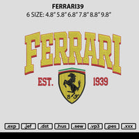 Ferrari39 Embroidery File 6 sizes