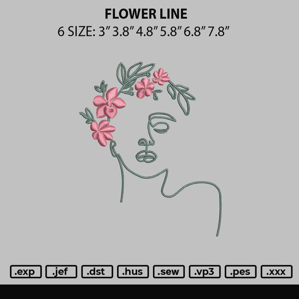 Flower Line Embroidery File 6 sizes