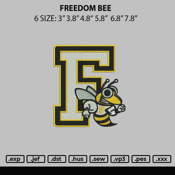 Freedom Bee Embroidery File 6 sizes