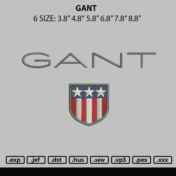 Gant Embroidery File 6 sizes