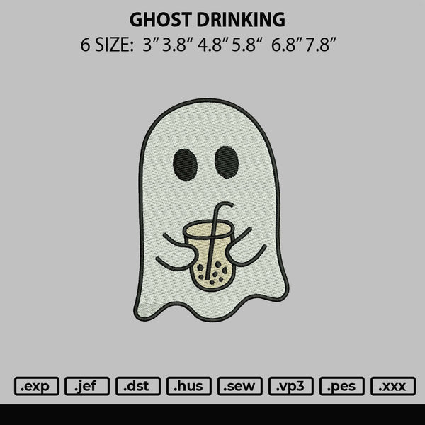 Ghost Drinking Embroidery File 6 sizes