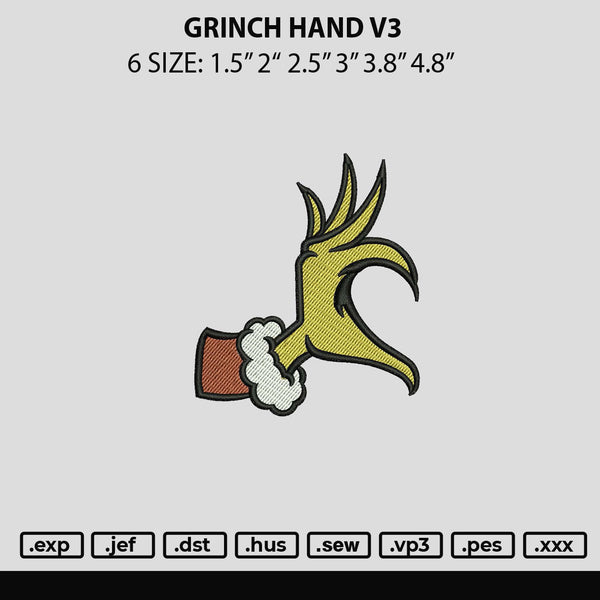 Grinch Hand V3 Embroidery File 6 sizes