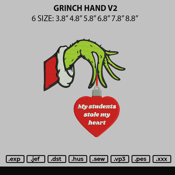 Grinch Hand V2 Embroidery File 6 sizes