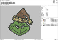 Grinch Leopard Embroidery File 6 sizes