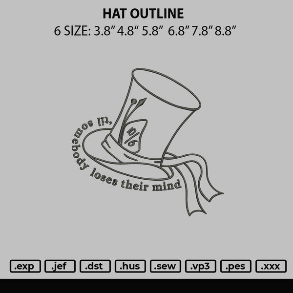 Hat Outline Embroidery File 6 sizes