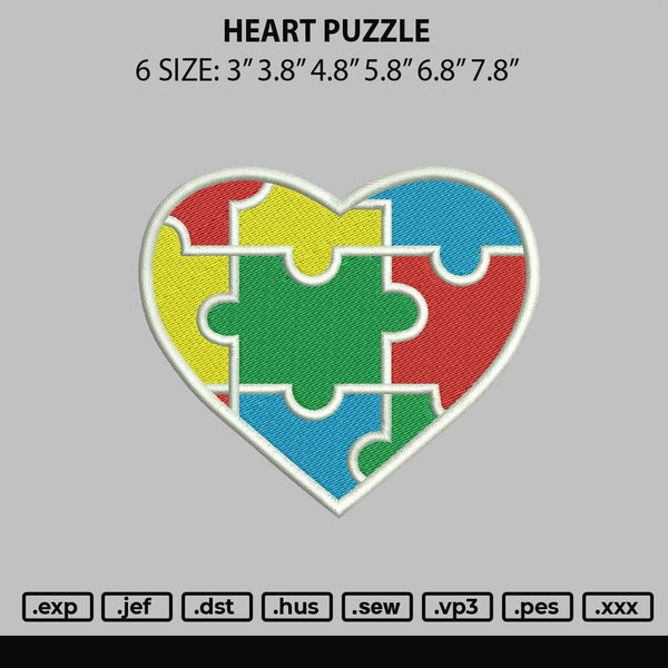 Heart Puzzle Embroidery File 6 sizes