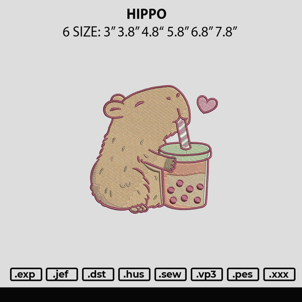 Hippo Embroidery File 6 sizes