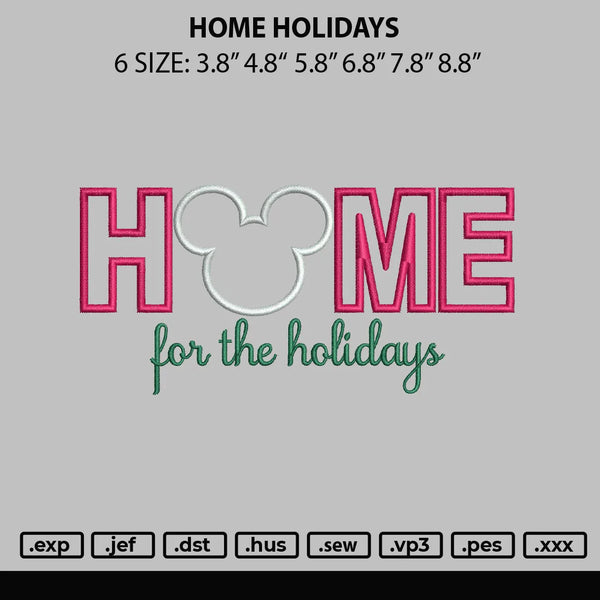 Home Holidays Embroidery File 6 sizes