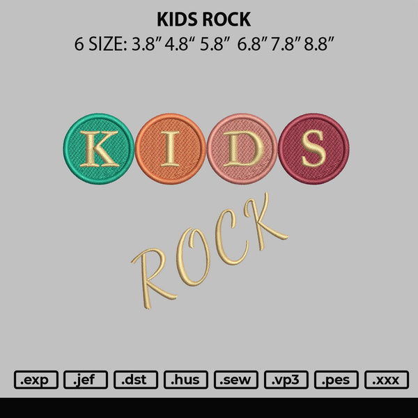 Kids Rock Embroidery File 6 sizes