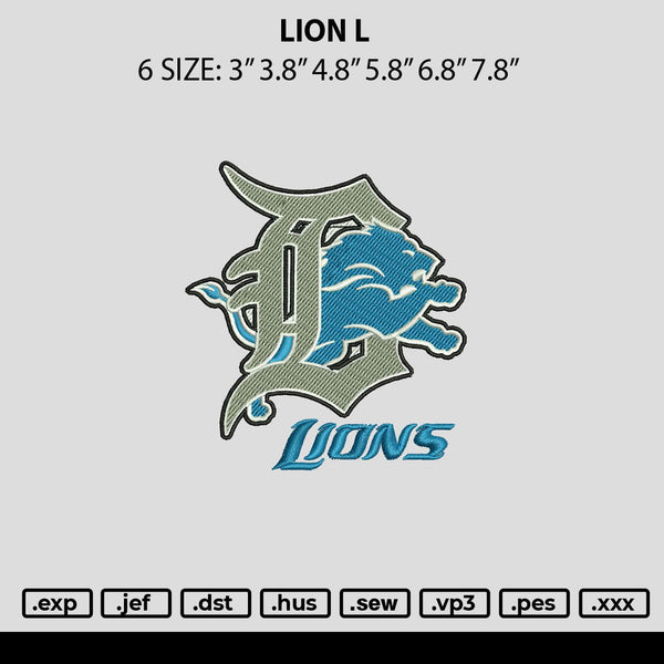 Lion L Embroidery File 6 sizes