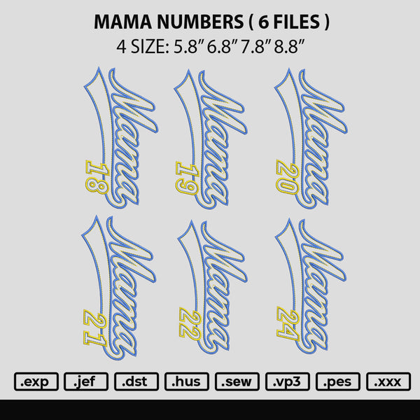 Mama Nunbers Embroidery 6 Files