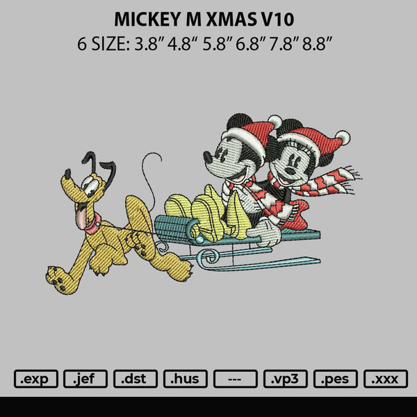 Mickey M Xmas v10 Embroidery File 6 sizes