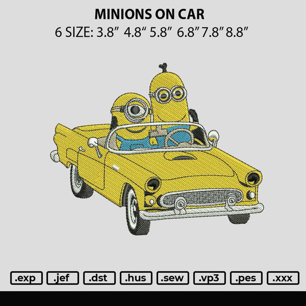 Minions On Car Embroidery File 6 sizes