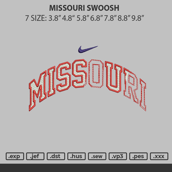 Missouri Swoosh Embroidery File 6 sizes