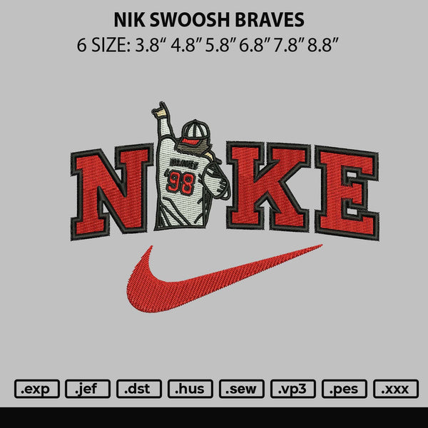 Nike Swoosh Braves Embroidery File 6 sizes