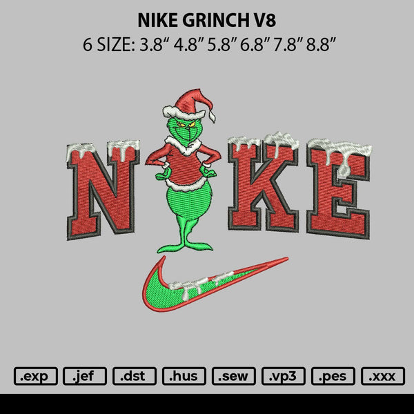 Nike Grinch V8 Embroidery File 6 sizes