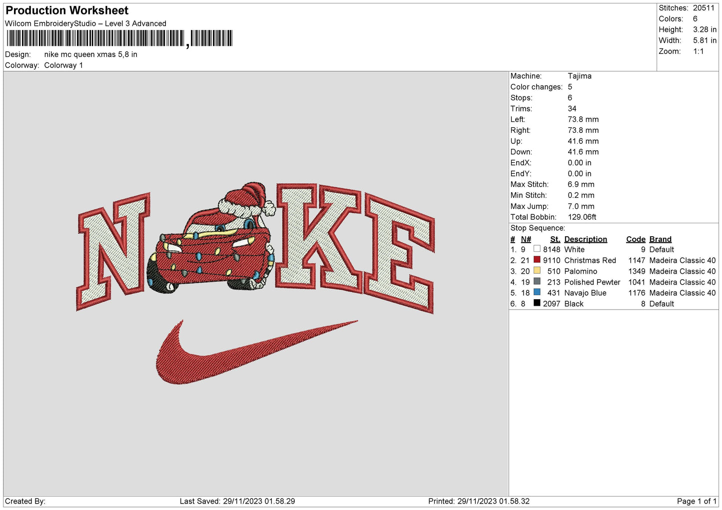 Nike McQueen Xmas Embroidery File 6 sizes – embrostudio