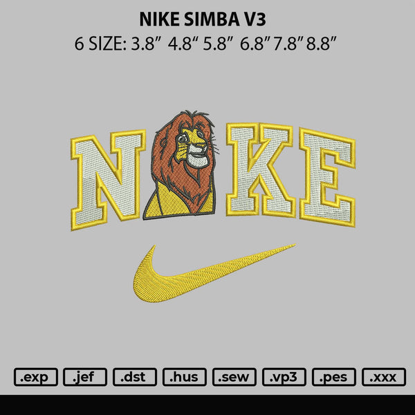 Nike Simba V3 Embroidery File 6 sizes