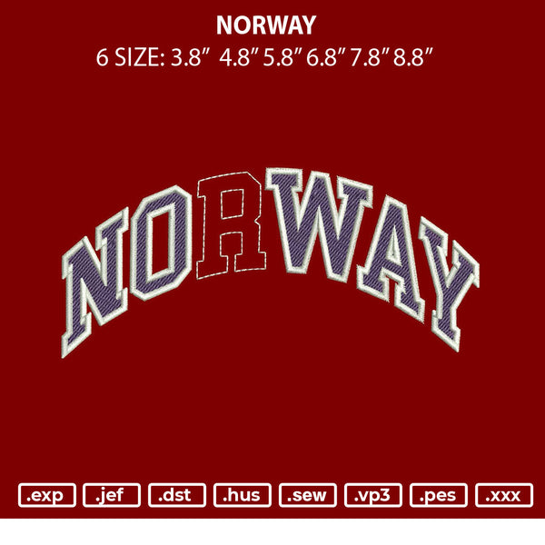 Norway Text Embroidery File 6 Sizes