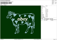 Obey Cow Embroidery File 6 sizes