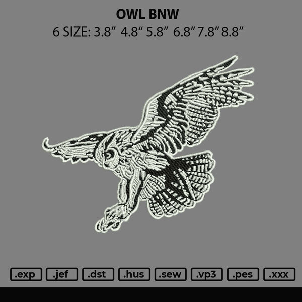 Owl Bnw Embroidery File 6 sizes