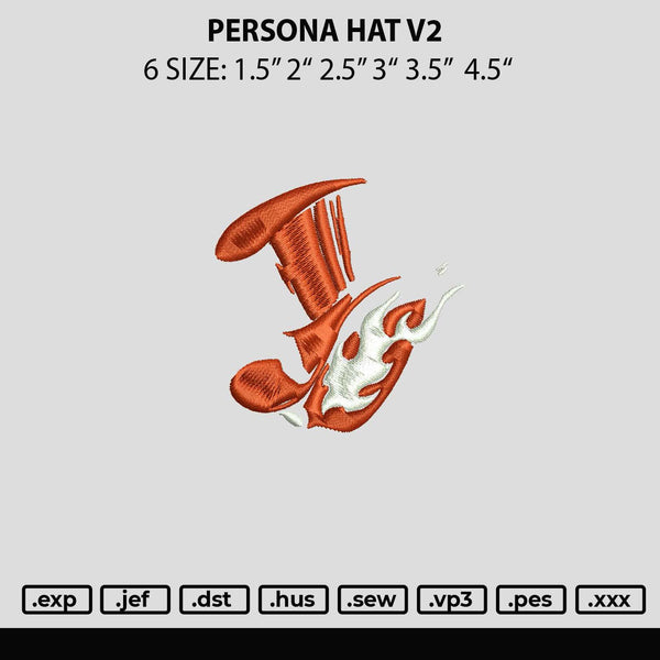 Persona Hat V2 Embroidery File 6 sizes