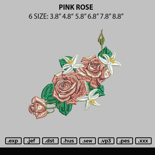 Pink Rose Embroidery File 6 sizes