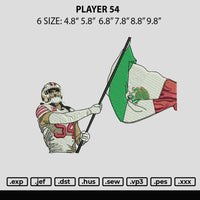 Player 54 Embroidery File 6 sizes