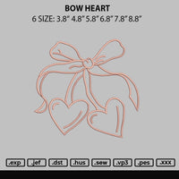 Bow Heart Embroiery File 6 sizes