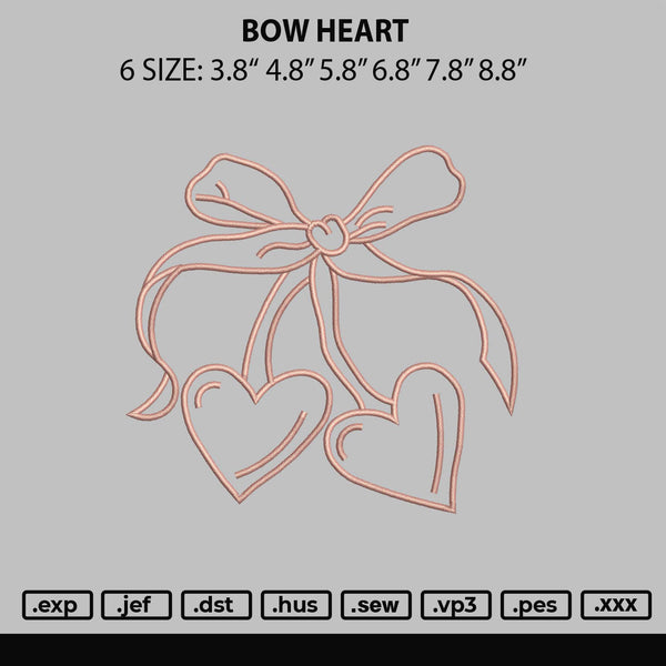 Bow Heart Embroiery File 6 sizes
