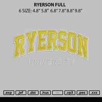 Ryerson Embroidery File 6 sizes