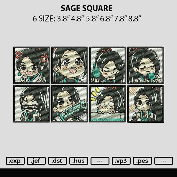Sage Square Embroidery File 6 sizes