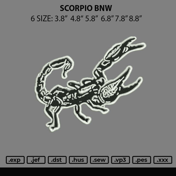 Scorpio Bnw Embroidery File 6 sizes