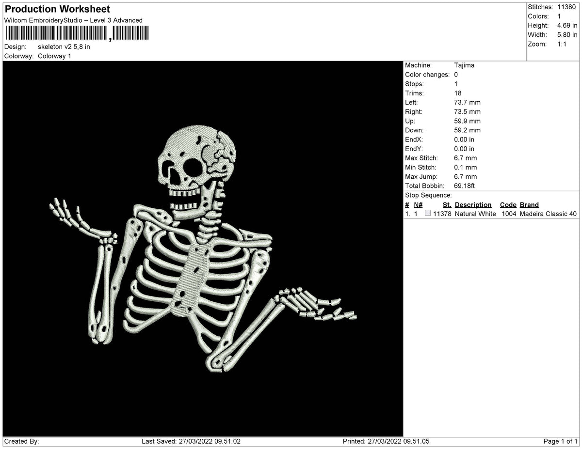 Skeleton v2 Embroidery – embrostudio