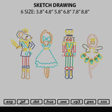 sketch drawing Embroidery File 6 sizes
