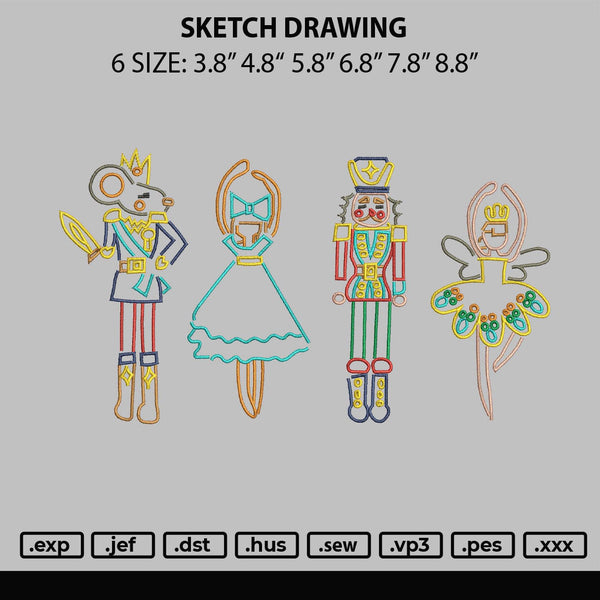 sketch drawing Embroidery File 6 sizes