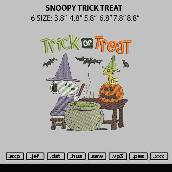 Snoopy Trick T Embroidery File 6 sizes