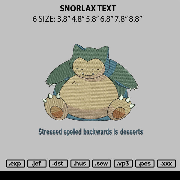 Snorlax Text Embroidery File 6 sizes