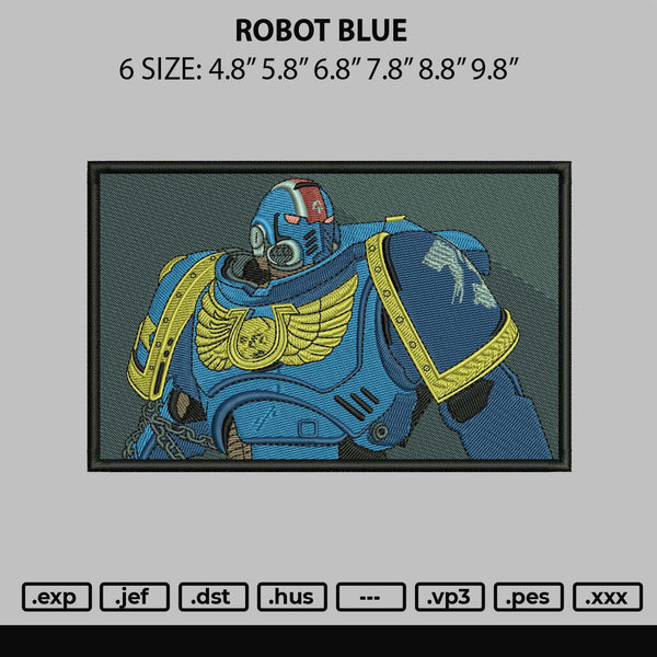 Robot Blue Embroidery File 6 sizes