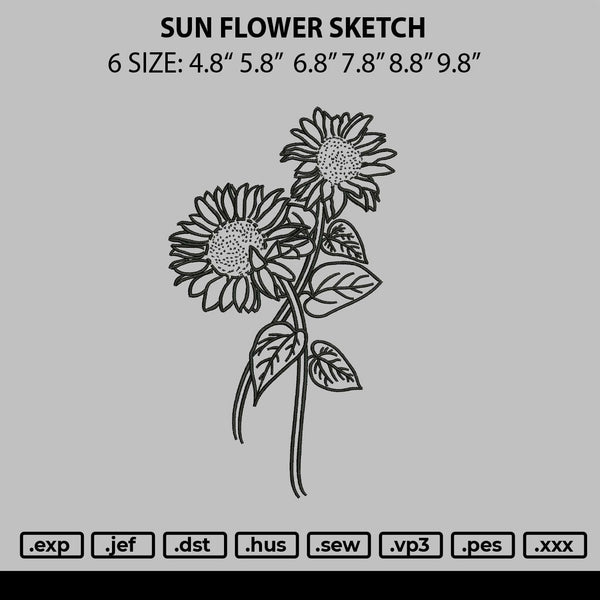 Sun Flower Sketch Embroidery File 6 sizes