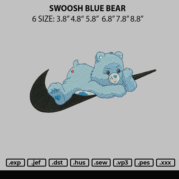 Swoosh Blue Bear Embroidery File 6 sizes